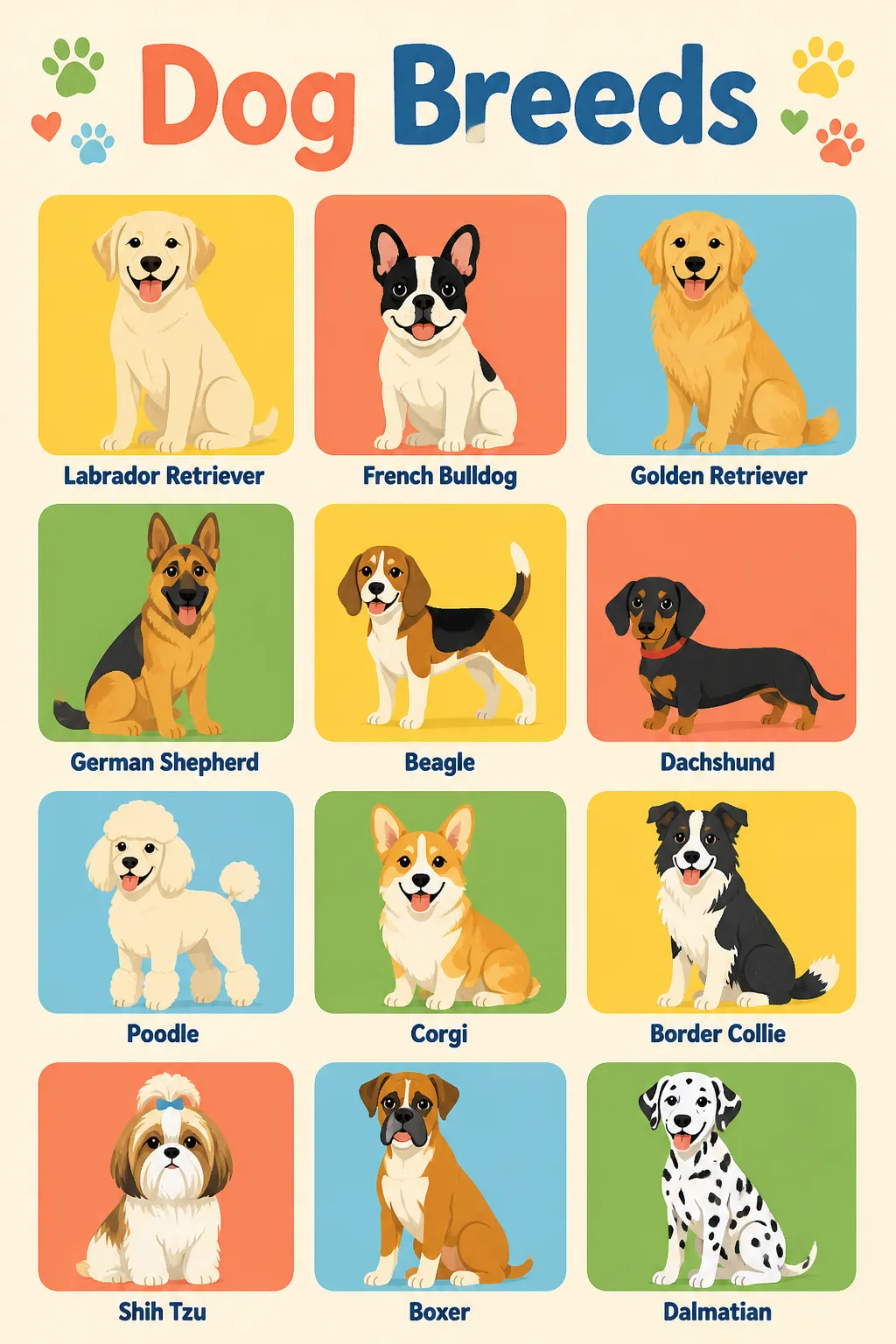Cheerful Dog Breeds Chart Poster