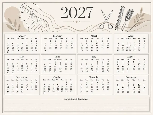 Chic Beige Black Hair Salon Calendar