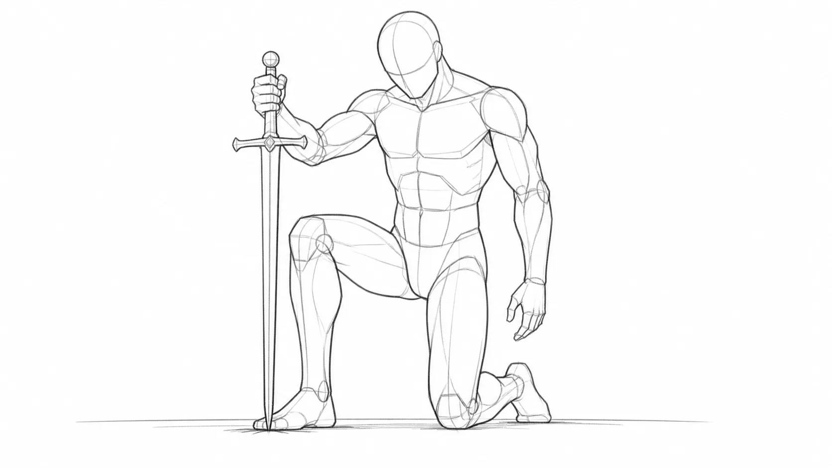 Cinematic Kneeling Sword Pose Reference