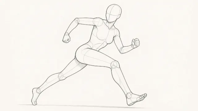 Cinematic Running Pose Reference Sketch