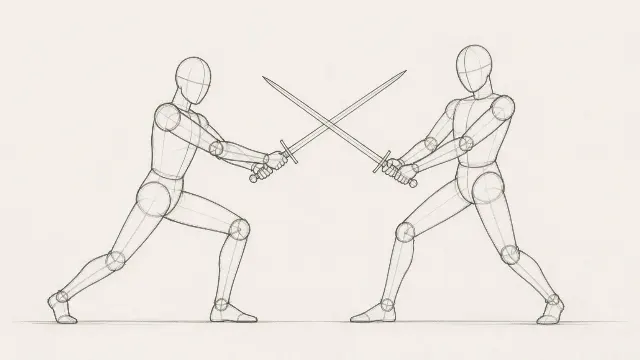 Cinematic Sword Clash Pose Sketch