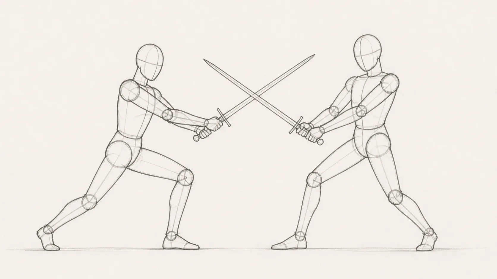 Cinematic Sword Clash Pose Sketch