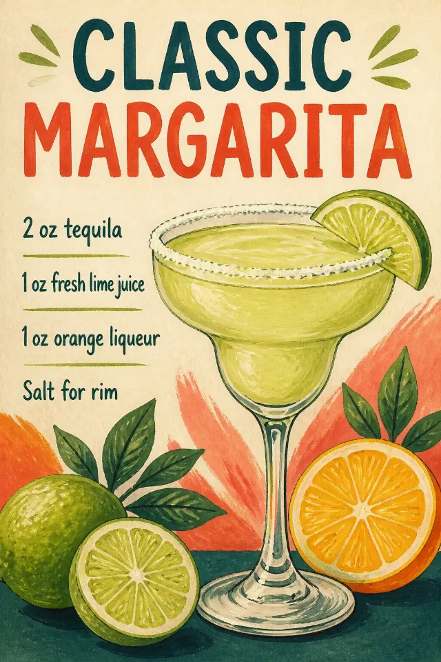 Classic Margarita Cocktail Recipe Wall Art