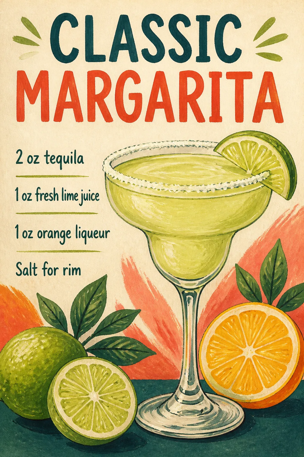 Classic Margarita Cocktail Recipe Wall Art