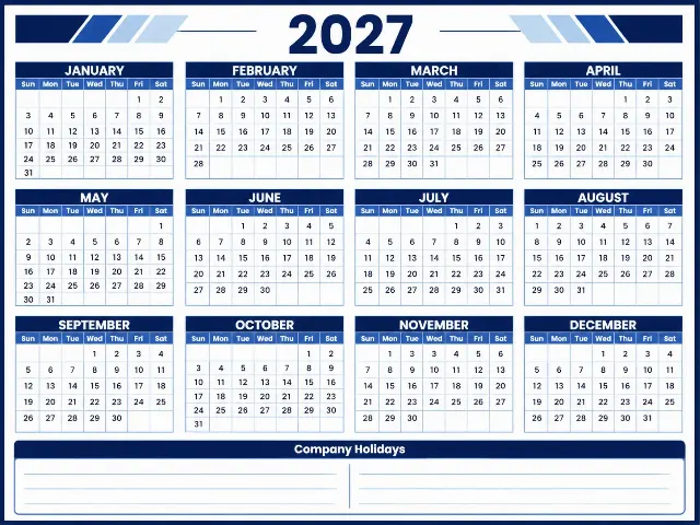 Clean Blue 2027 Corporate Calendar