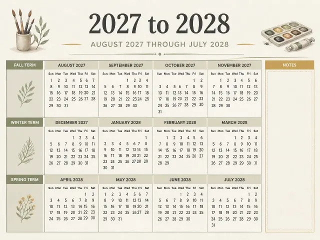 Clean Teacher Academic Calendar Layout