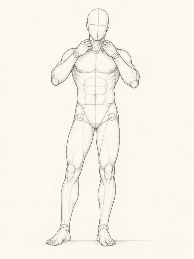 Confident Male Collar Adjustment Pose Sketch