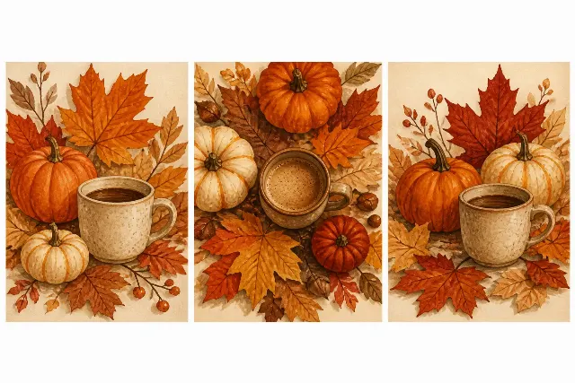 Cozy Autumn Leaves And Pumpkins Print Set
