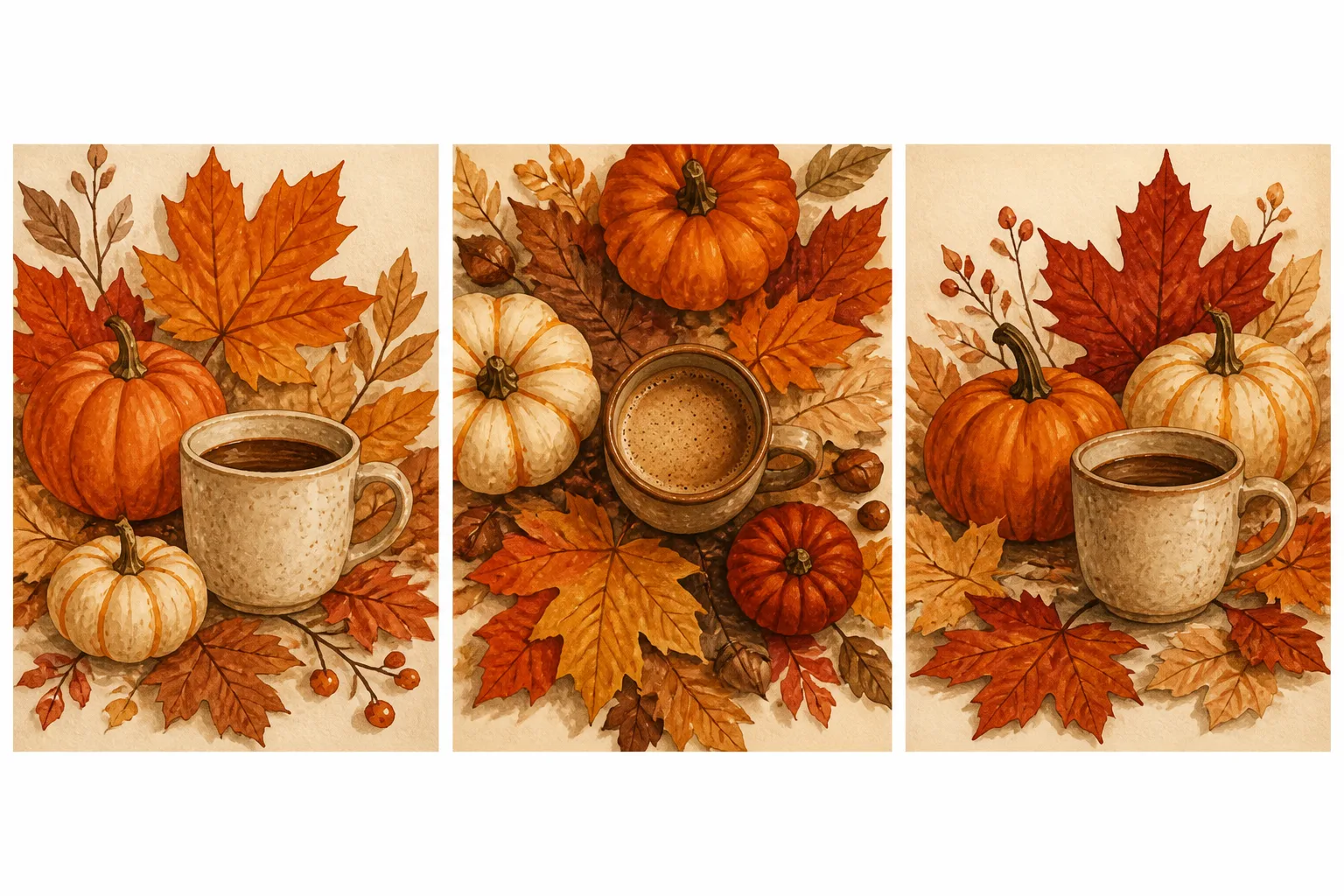 Cozy Autumn Leaves And Pumpkins Print Set