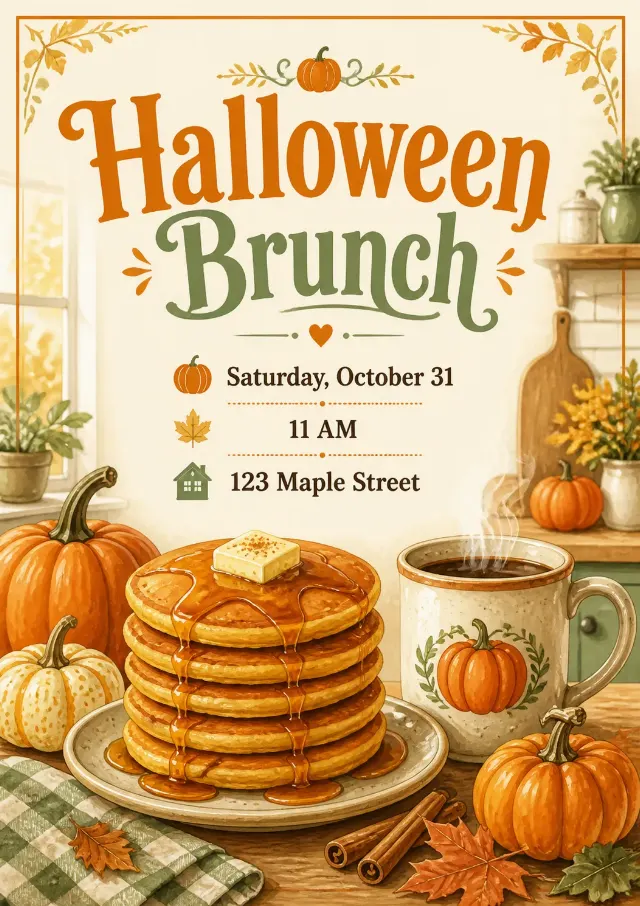 Cozy Pumpkin Pancake Halloween Invitation