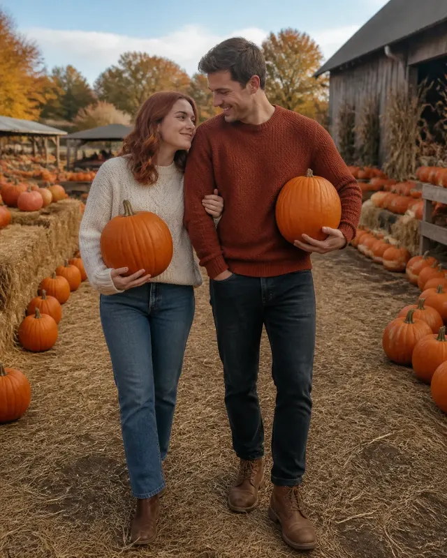 Cozy Pumpkin Patch Couple Photo