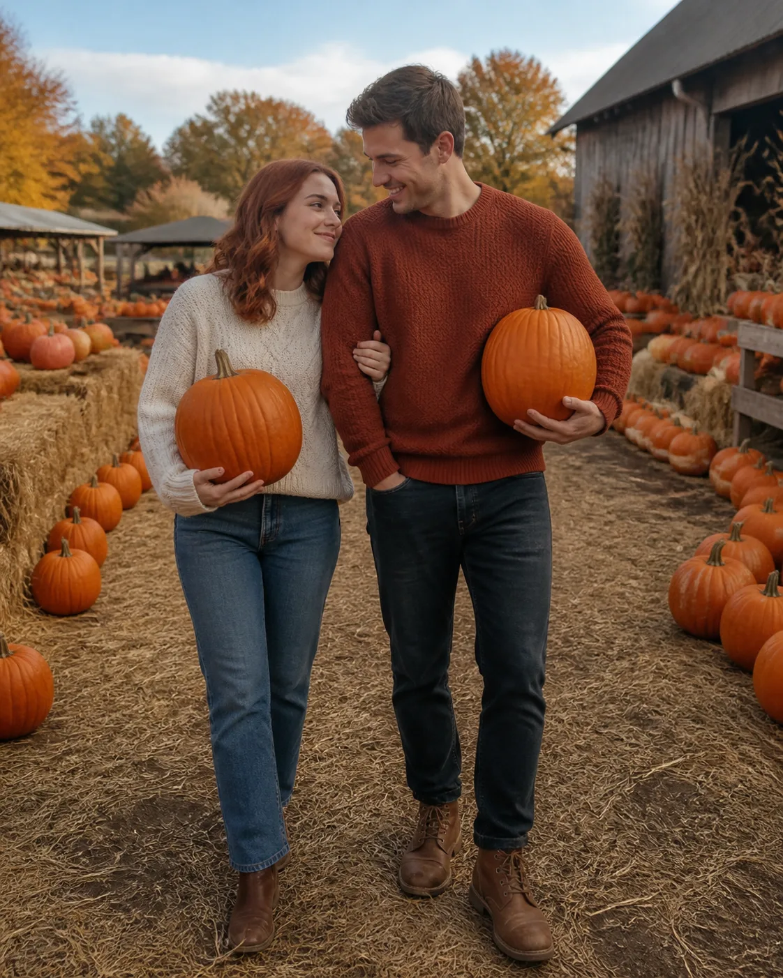 Cozy Pumpkin Patch Couple Photo