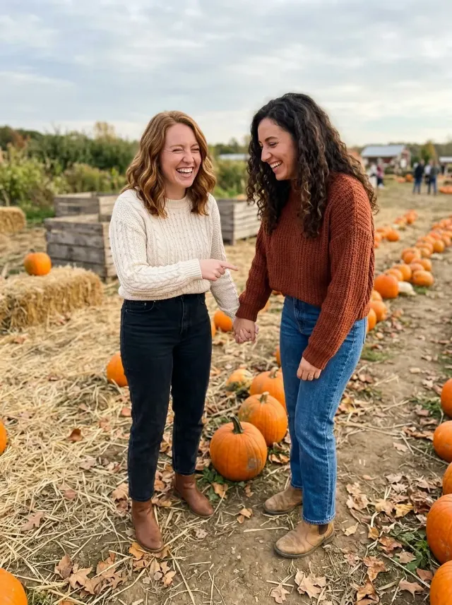 Cozy Pumpkin Patch Couple Photo