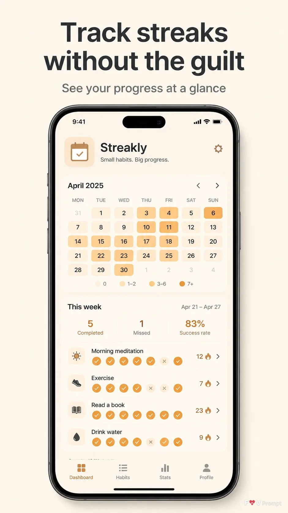 Cream Habit Tracker App Screenshot