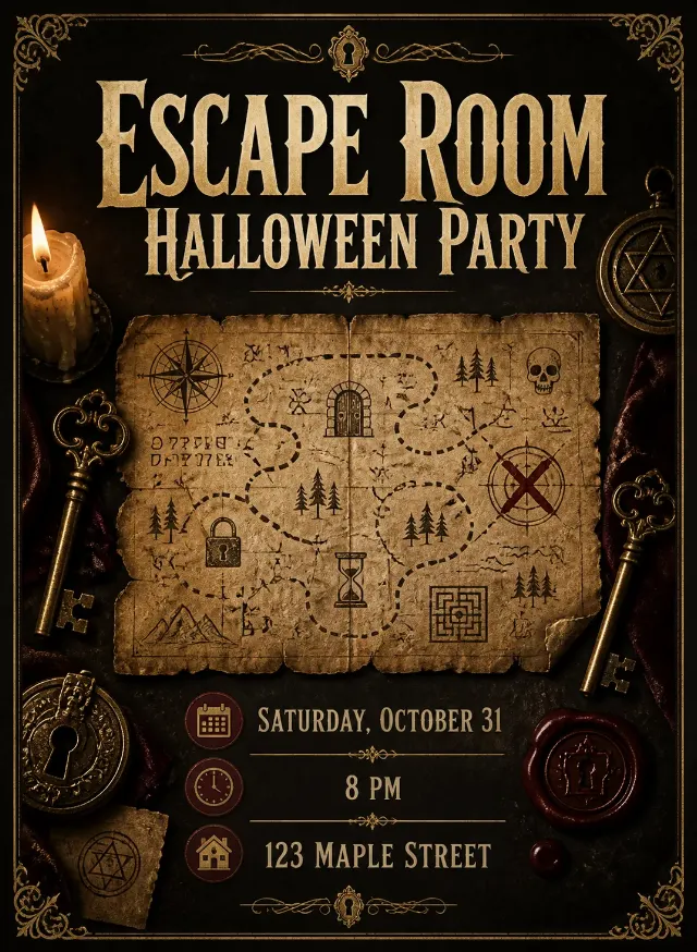 Cryptic Map Escape Room Party Invitation