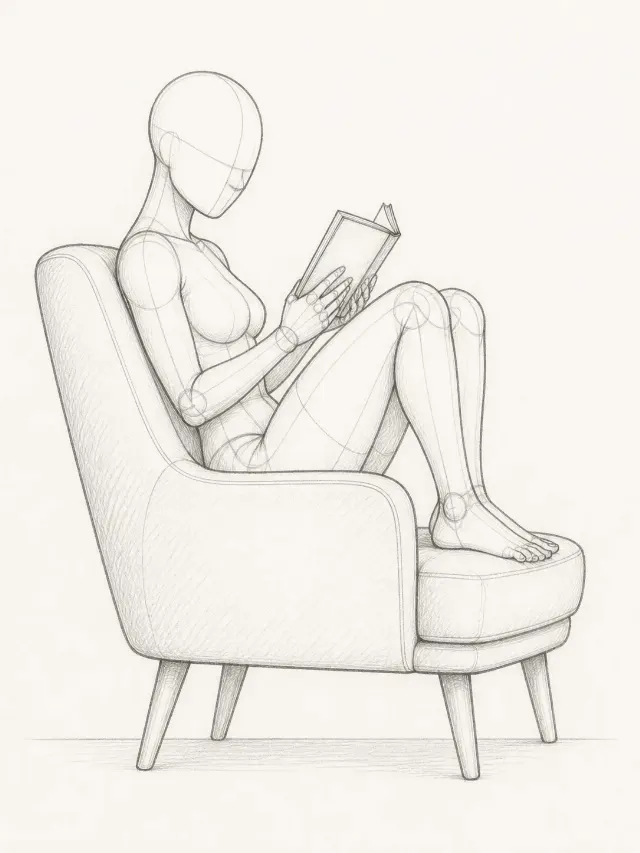 Curled Reading Figure Pose Sketch