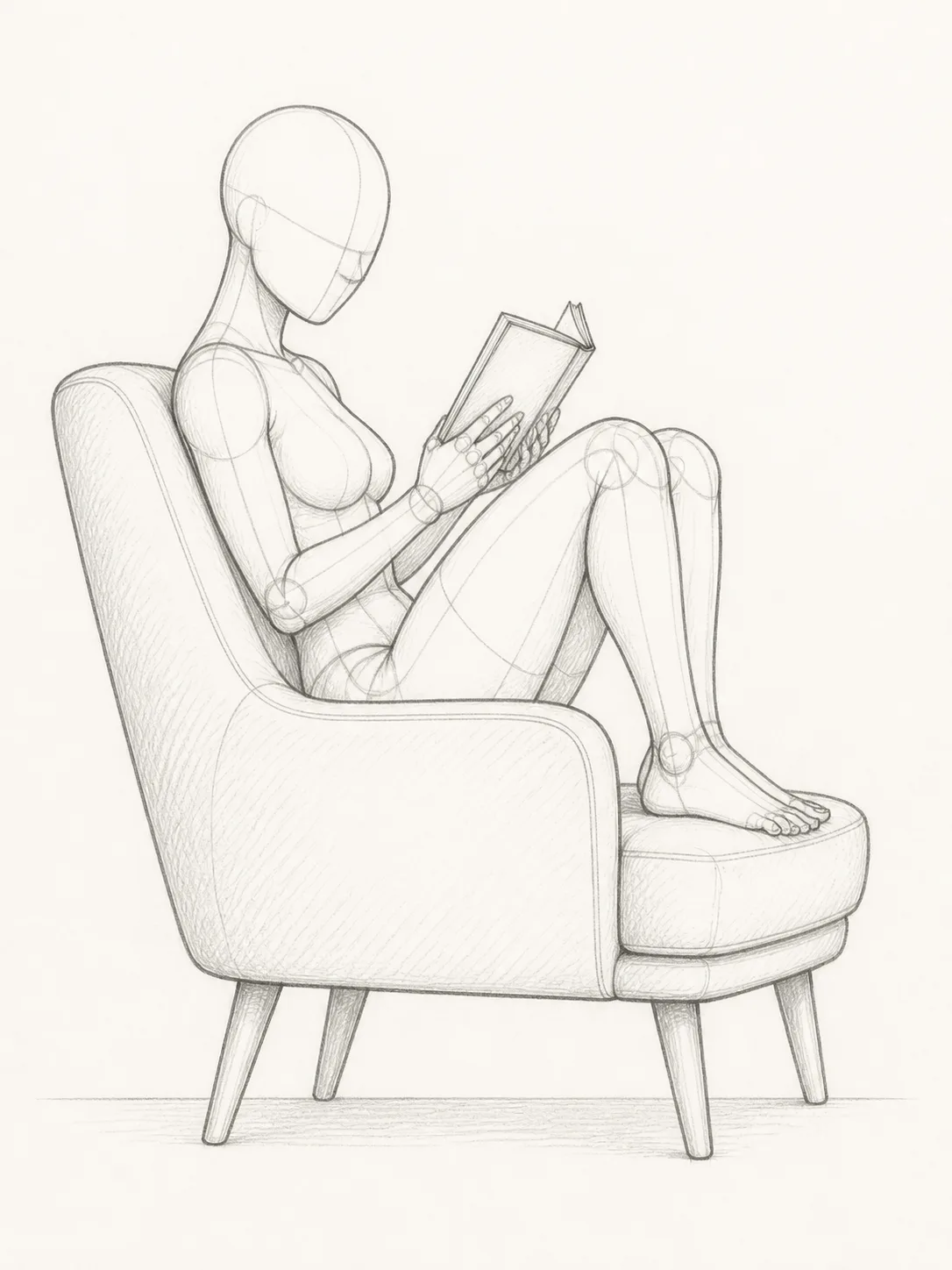 Curled Reading Figure Pose Sketch