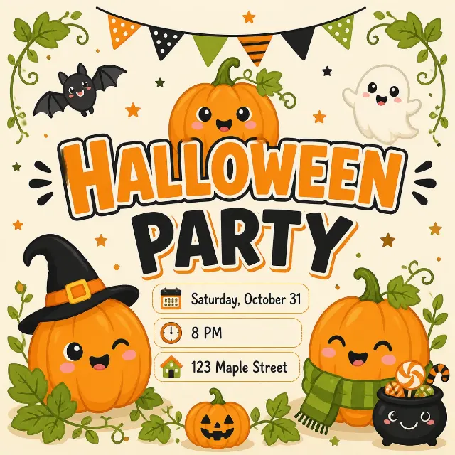 Cute Cartoon Pumpkin Halloween Invitation