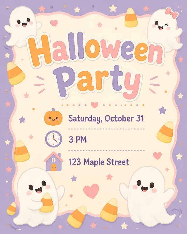 Cute Ghosts Halloween Kids Party Invitation