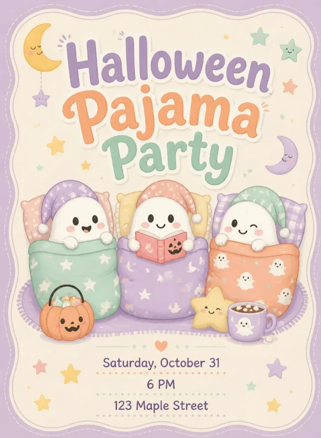 Cute Halloween Pajama Party Invitation