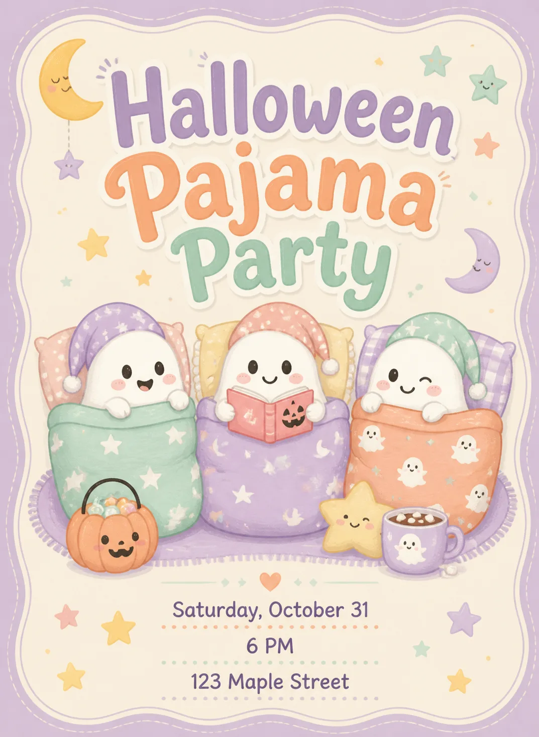 Cute Halloween Pajama Party Invitation
