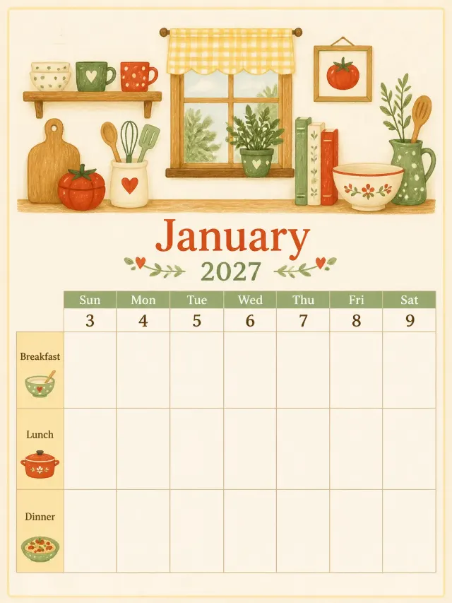 Cute Kitchen Weekly Meal Planner Calendar