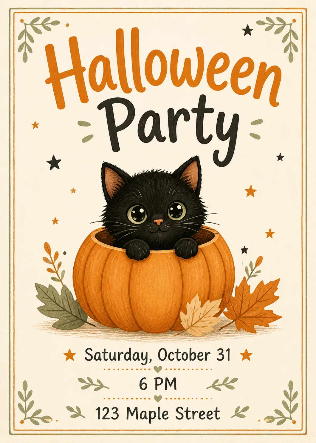 Cute Kitten Pumpkin Halloween Invitation