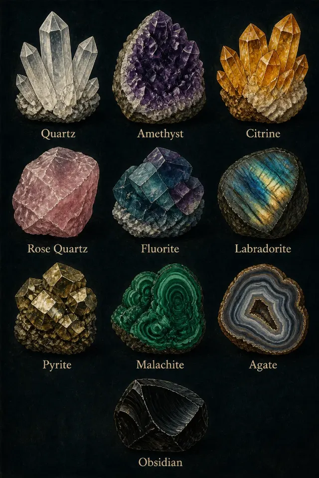 Dark Mineral And Crystal Chart Poster