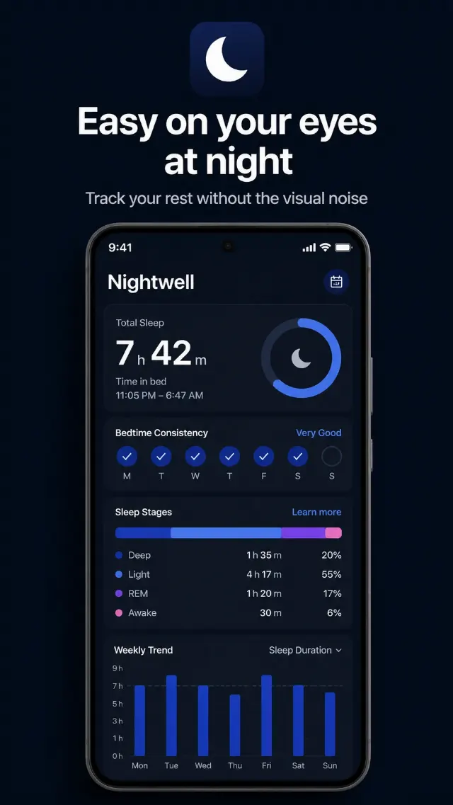 Dark Mode Sleep Tracker App Screenshot