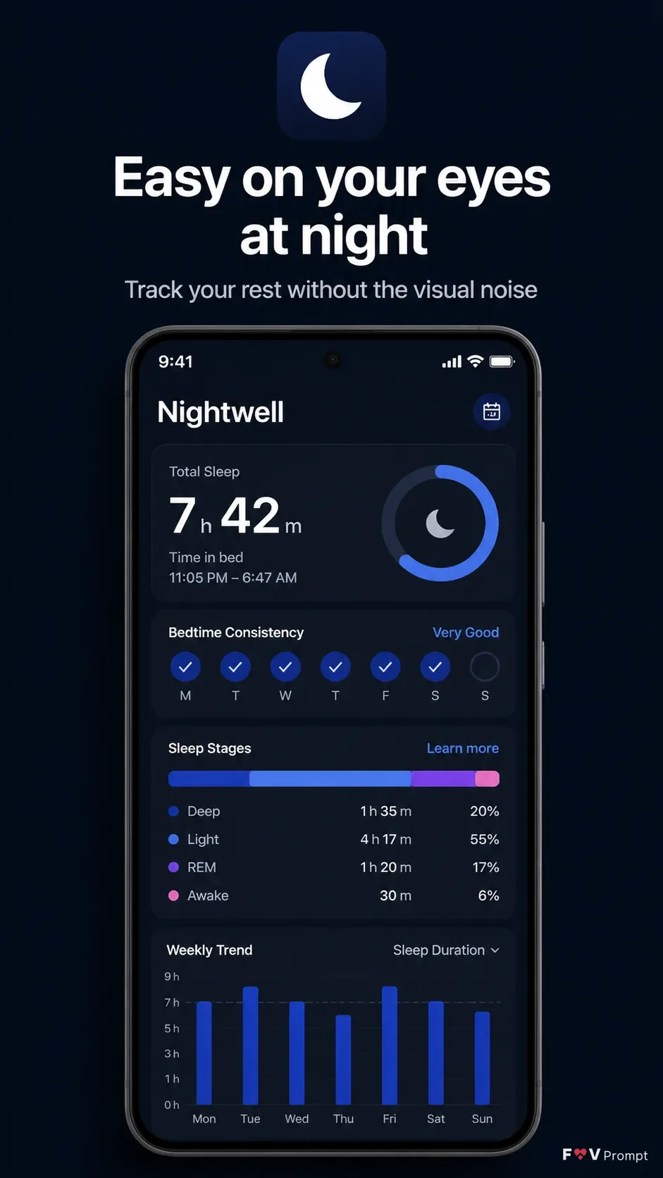 Dark Mode Sleep Tracker App Screenshot
