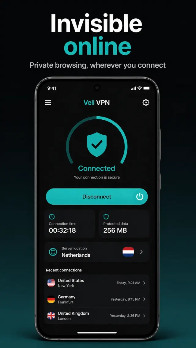 Dark Mode VPN App Store Screenshot