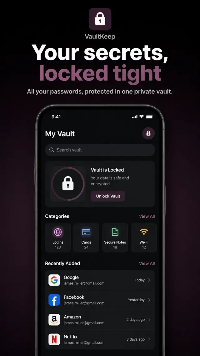 Dark Password Manager App Store Screenshot