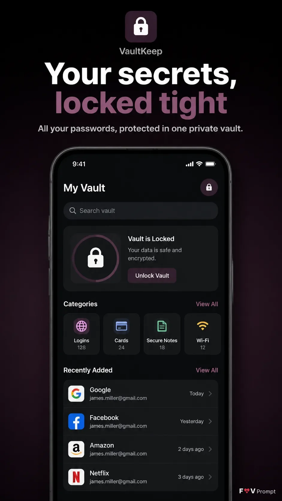Dark Password Manager App Store Screenshot