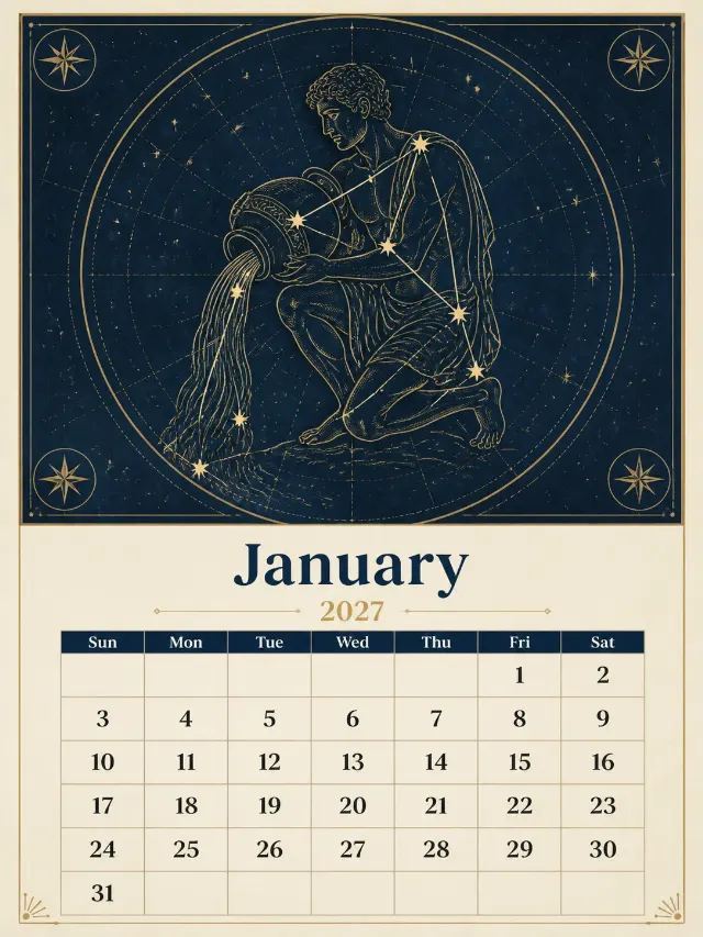 Deep Blue Gold Zodiac Calendar Page