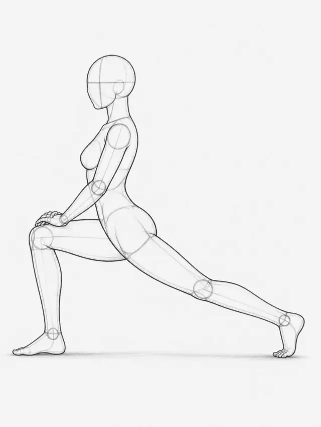 Deep Lunge Stretch Side View Sketch
