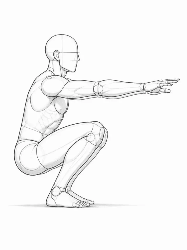 Deep Squat Side View Pose Sketch