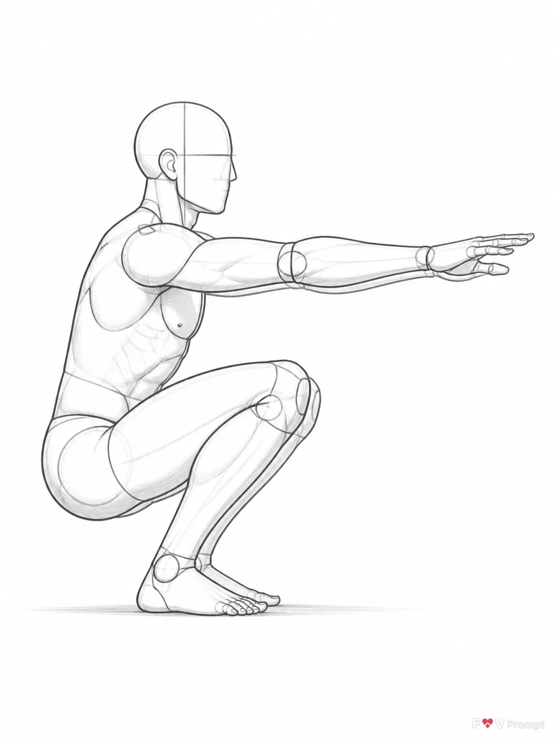 Deep Squat Side View Pose Sketch