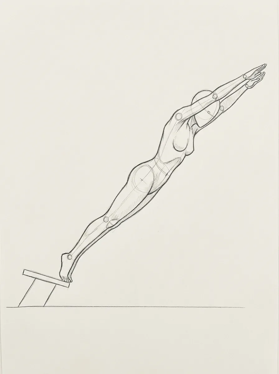 Diving Female Mannequin Side View Sketch