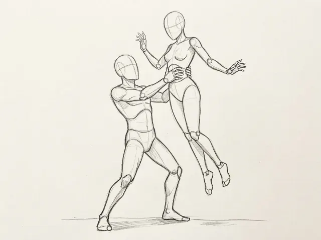 Dynamic Couple Lift Pose Sketch