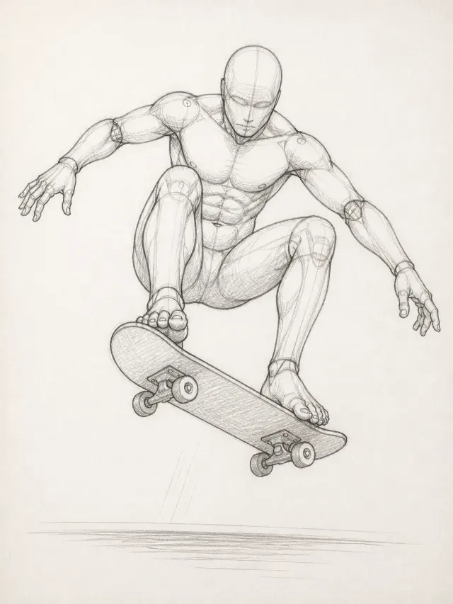 Dynamic Skateboard Ollie Pose Sketch
