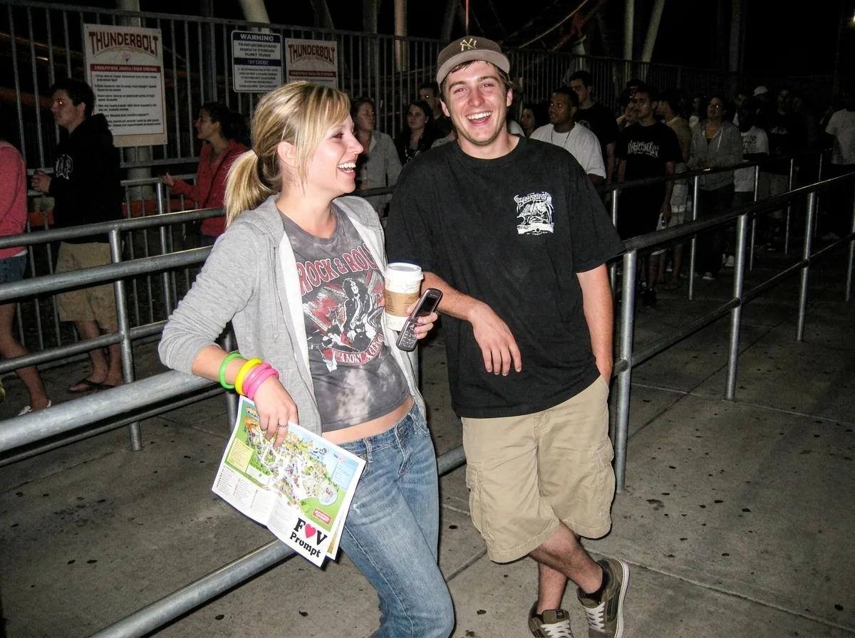 Early 2000s Amusement Park Couple Photo