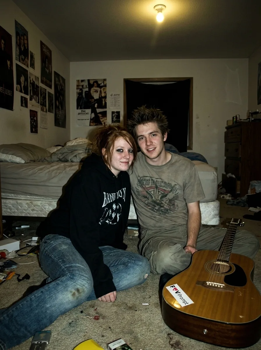 Early 2000s Bedroom Couple Flip Phone Photo