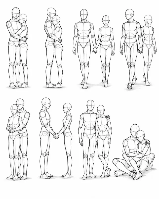 Eight Couple Pose Reference Sketches