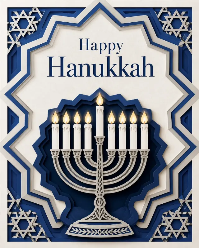 Elegant Blue Silver Hanukkah Card