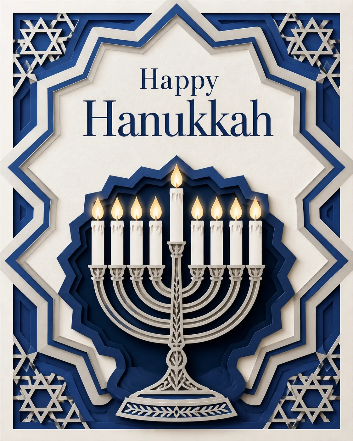 Elegant Blue Silver Hanukkah Card