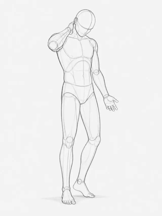Embarrassed Male Neck Rub Pose Sketch