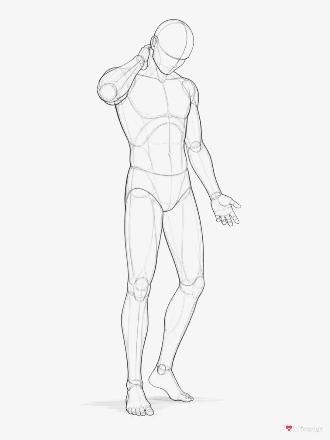 Embarrassed Male Neck Rub Pose Sketch