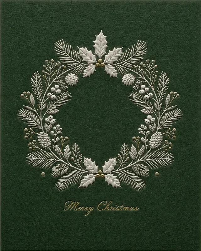 Embossed White Wreath Christmas Card