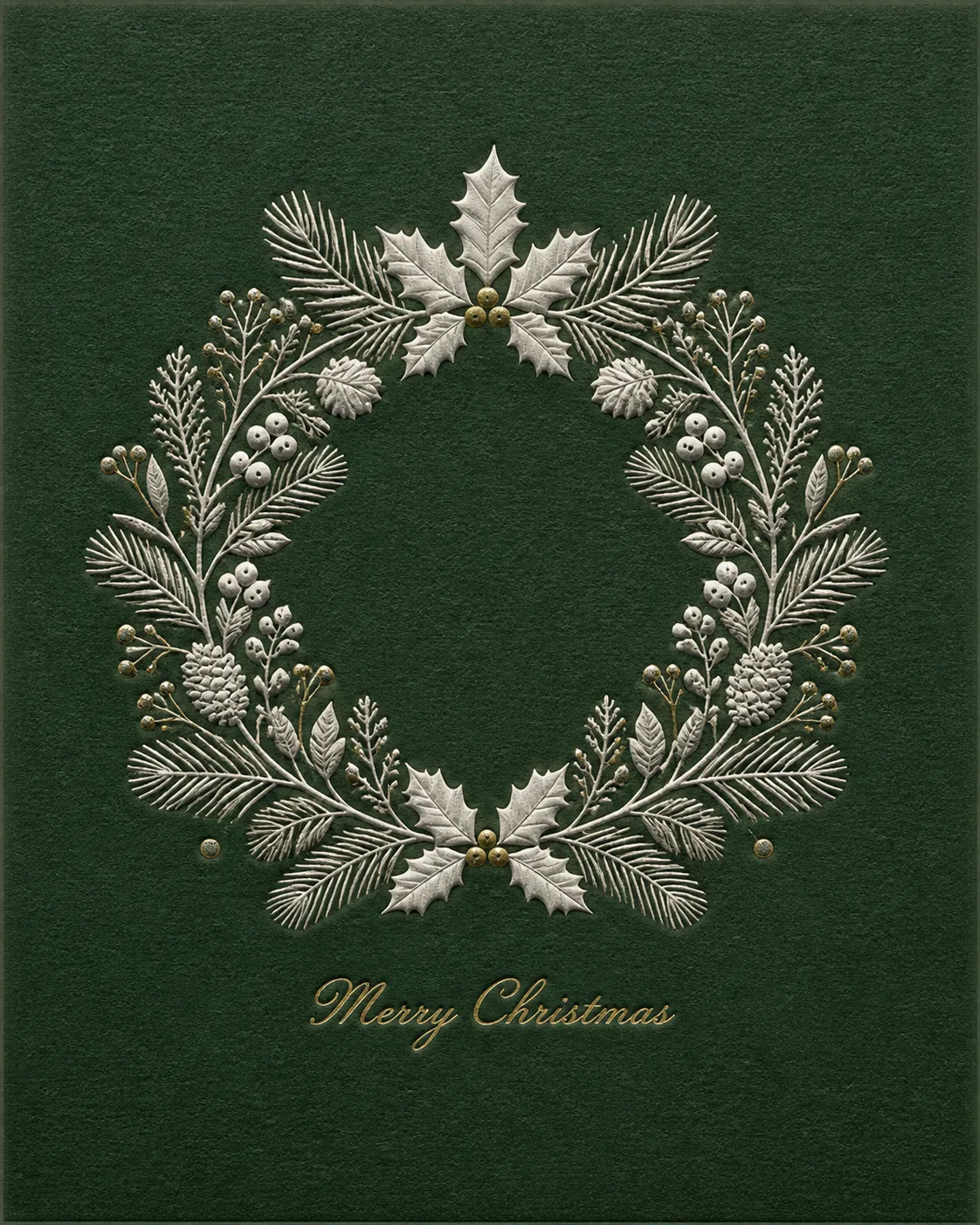 Embossed White Wreath Christmas Card