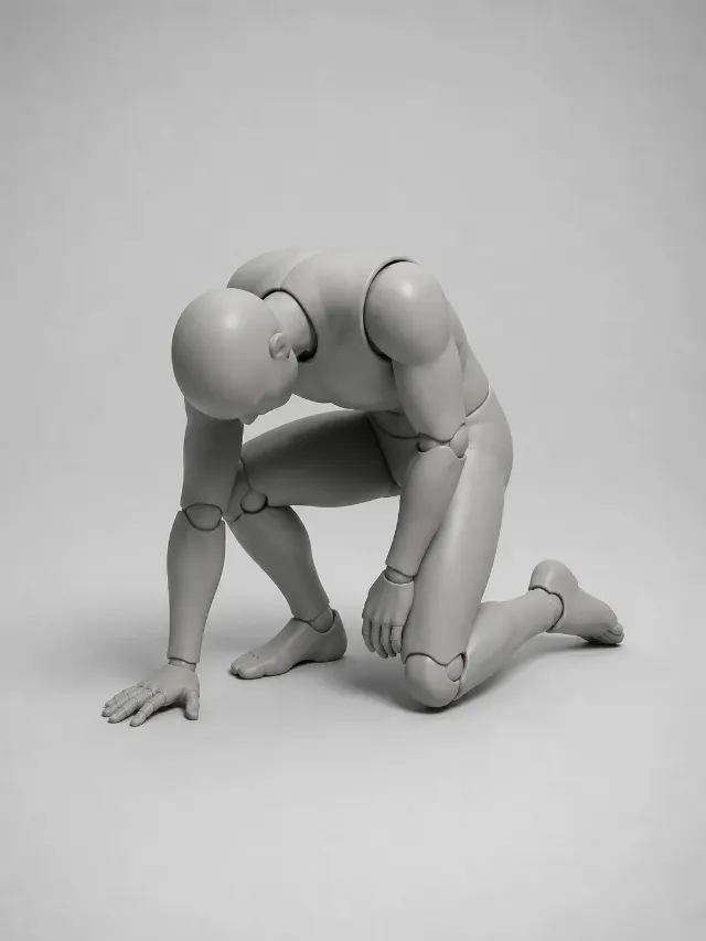 Exhausted Kneeling Male Mannequin Pose